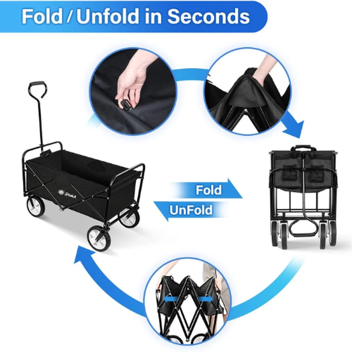 Rijoka Opvouwbare Bolderkar/Bolderwagen | Met Dakje En Draagtas | Zwart 7 Rijoka Opvouwbare Bolderkar/Bolderwagen | Met Dakje En Draagtas | Zwart - Afbeelding 5