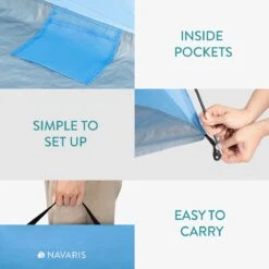 Navaris Windscherm Voor Het Strand - Zon- En Windbescherming Voor Drie Personen - Pop-up Speeltent Met UV- Bescherming - Beach Shelter Met Draagtas -Buiten Kamperen Apparatuur 1200x1200 130