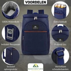 Needventure Koeltas - Lunchtas - Koelrugtas - Picknicktas - 20 Liter - Flessenhouder - Bieropener - Blauw -Buiten Kamperen Apparatuur 1200x1200 1312