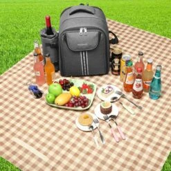 Kono Koeltas - Koelrugzak - Picknick - Picknicktas Met Flessenhouder - Koelrugtas Met Picknickkleed - Grijs (E6915 GY) -Buiten Kamperen Apparatuur 1200x1200 1328