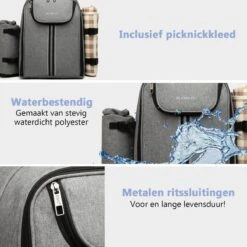 Kono Koeltas - Koelrugzak - Picknick - Picknicktas Met Flessenhouder - Koelrugtas Met Picknickkleed - Grijs (E6915 GY) -Buiten Kamperen Apparatuur 1200x1200 1330