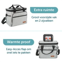 ForDig Koeltas L Grijs (15 Liter) - Gemaakt Van 600D Polyester Met PEVA-Voering - Ruimte Voor 20 Blikjes Of 10 Halve Liter Flessen - Opvouwbaar Koel Tas Met Easy-Acces Flap - Ruimte Voor Bestek - Picknick Cool Bag - Coolerbag - Grote Cooler -Buiten Kamperen Apparatuur 1200x1200 1351
