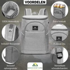 Needventure Koeltas - Lunchtas - Koelrugtas - Picknicktas - 20 Liter - Flessenhouder - Bieropener - Grijs 15 Needventure Koeltas - Lunchtas - Koelrugtas - Picknicktas - 20 Liter - Flessenhouder - Bieropener - Grijs -Buiten Kamperen Apparatuur 1200x1200 1555