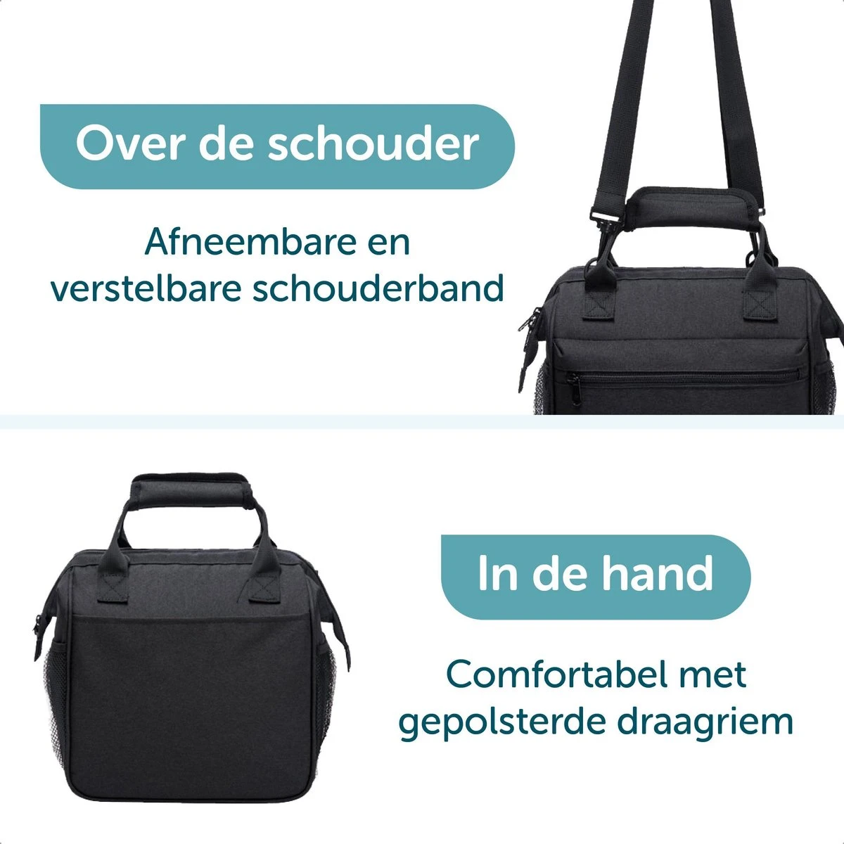ForDig Lunchtas Zwart - Koeltas Gemaakt Van 600D Polyester Met PEVA-Voering - Ruimte Voor Lunchtrommel / Snacks / Blikjes - Koel Tas Met Mesh Opbergruimtes En Ruimte Voor Bestek - Lunch Tas Cool Bag - Coolerbag - Kleine Cooler 5 ForDig Lunchtas Zwart - Koeltas Gemaakt Van 600D Polyester Met PEVA-Voering - Ruimte Voor Lunchtrommel / Snacks / Blikjes - Koel Tas Met Mesh Opbergruimtes En Ruimte Voor Bestek - Lunch Tas Cool Bag - Coolerbag - Kleine Cooler - Afbeelding 3