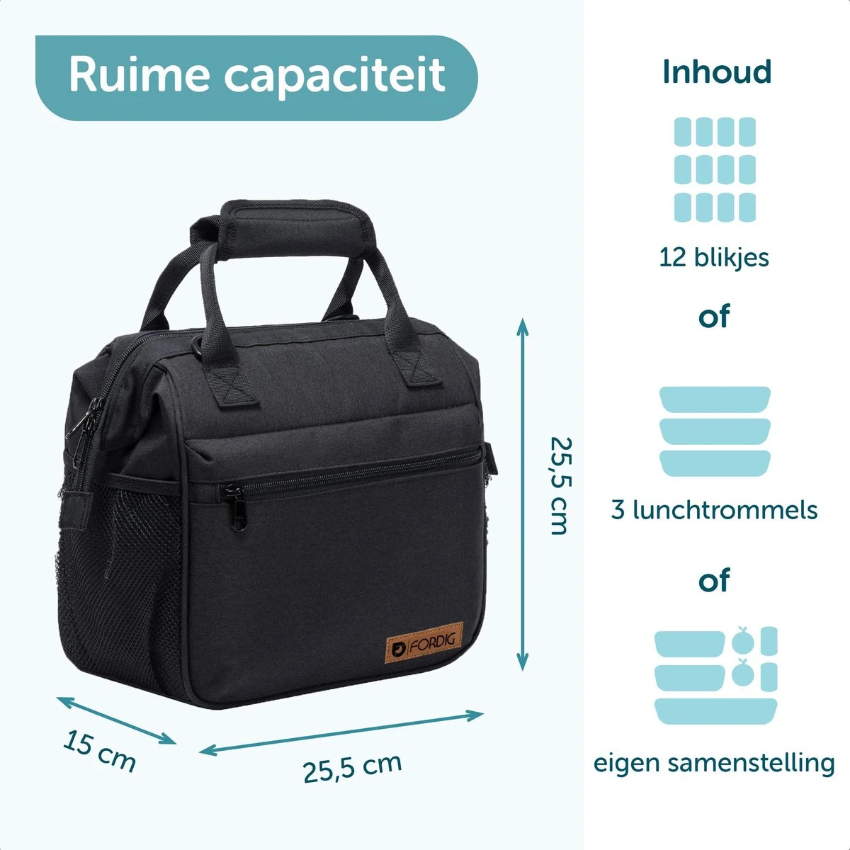 ForDig Lunchtas Zwart - Koeltas Gemaakt Van 600D Polyester Met PEVA-Voering - Ruimte Voor Lunchtrommel / Snacks / Blikjes - Koel Tas Met Mesh Opbergruimtes En Ruimte Voor Bestek - Lunch Tas Cool Bag - Coolerbag - Kleine Cooler 6 ForDig Lunchtas Zwart - Koeltas Gemaakt Van 600D Polyester Met PEVA-Voering - Ruimte Voor Lunchtrommel / Snacks / Blikjes - Koel Tas Met Mesh Opbergruimtes En Ruimte Voor Bestek - Lunch Tas Cool Bag - Coolerbag - Kleine Cooler - Afbeelding 4