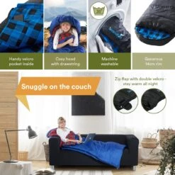 Skandika Dundee Flannel-L Slaapzak – Mummmieslaapzakken – Slaapzakken Volwassen - Maat M – Unisex - Katoen, Luxe Kwaliteit, Dubbele Slaapzak, 3 Seizoenen, Tot -20°C - 220 X 80 Cm - Outdoor Kampeerslaapzak – Ritssluiting Links - Zwart/blauw -Buiten Kamperen Apparatuur 1200x1200 1878