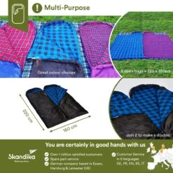 Skandika Dundee Flannel-L Slaapzak – Mummmieslaapzakken – Slaapzakken Volwassen - Maat M – Unisex - Katoen, Luxe Kwaliteit, Dubbele Slaapzak, 3 Seizoenen, Tot -20°C - 220 X 80 Cm - Outdoor Kampeerslaapzak – Ritssluiting Links - Zwart/blauw -Buiten Kamperen Apparatuur 1200x1200 1880