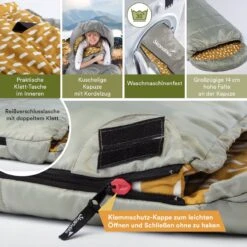 Skandika Dundee Flannel-R Slaapzak – Slaapzakken – Slaapzakken Volwassen - Maat M – Unisex - Katoen, Luxe Kwaliteit, Dubbele Slaapzak, 3 Seizoenen, Tot -20°C - 220 X 80 Cm - Outdoor Kampeerslaapzak – Ritssluiting Rechts - Grijs/geel -Buiten Kamperen Apparatuur 1200x1200 2016