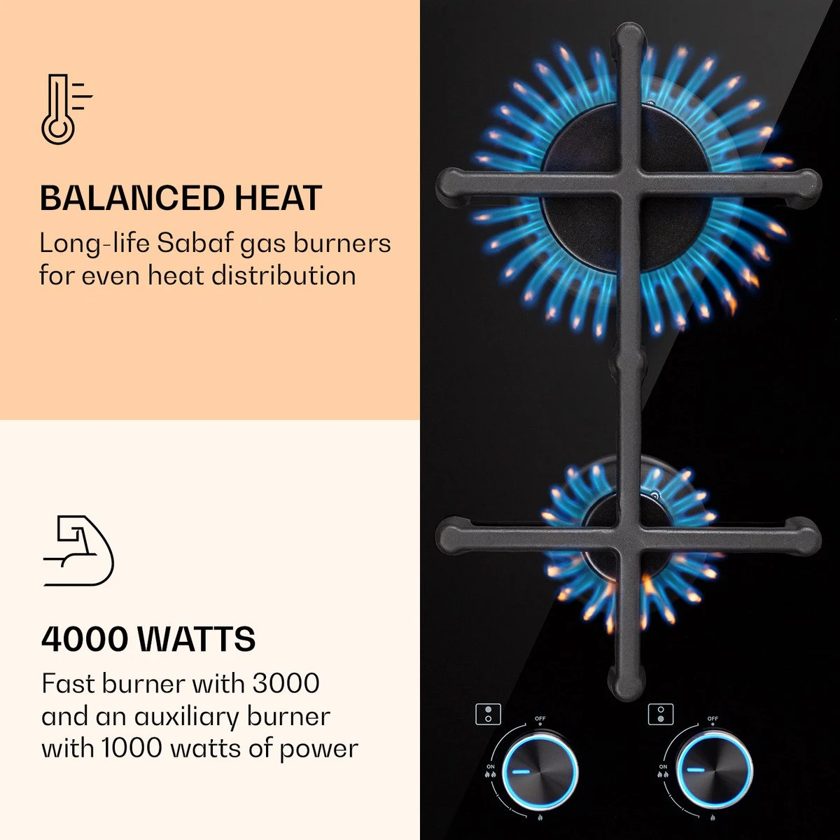 Illuminosa Domino Gaskookplaat 2-pits Sabaf Branders Glaskeramiek 5 Illuminosa Domino Gaskookplaat 2-pits Sabaf Branders Glaskeramiek - Afbeelding 3