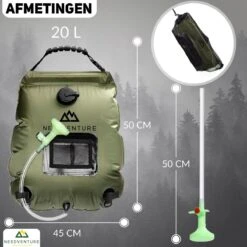 Needventure Solar Douche - Camping Douchezak - Buiten Douche - Tuindouche - Inclusief Thermometer - Waterzak Met Douchekop - 20L - Groen -Buiten Kamperen Apparatuur 1200x1200 2157