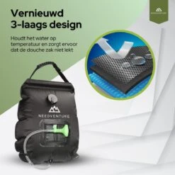 Needventure Solar Douche - Camping Douchezak - Buiten Douche - Tuindouche - Inclusief Thermometer - Waterzak Met Douchekop - 20L - Zwart -Buiten Kamperen Apparatuur 1200x1200 2175