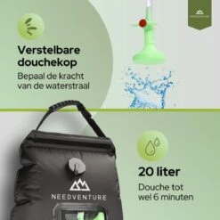 Needventure Solar Douche - Camping Douchezak - Buiten Douche - Tuindouche - Inclusief Thermometer - Waterzak Met Douchekop - 20L - Zwart -Buiten Kamperen Apparatuur 1200x1200 2176