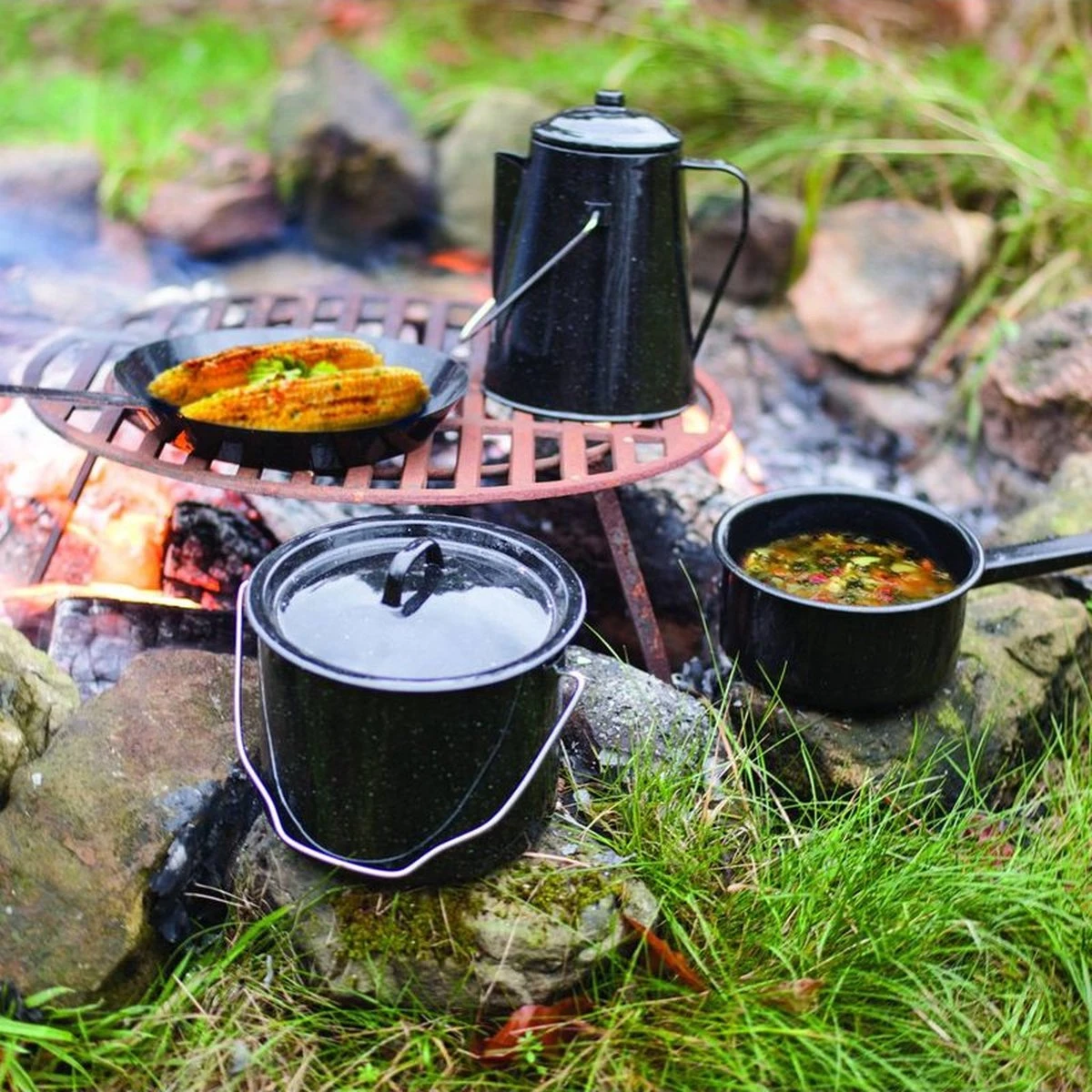 ESSCHERT DESIGN Pannenset Kampvuur - 4 Delig - Outdoor - Metaal 12 ESSCHERT DESIGN Pannenset Kampvuur - 4 Delig - Outdoor - Metaal - Afbeelding 10