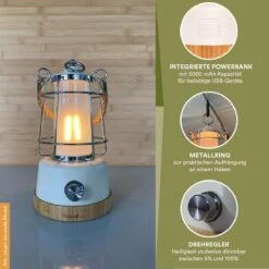 Skandika Kiruna LED-Lamp – Tentlampen – Campinglampen – Buiten Lantaarn – Buitenverlichting – Buiten Lamp - Retro Outdoor Camping Lamp Met Powerbank, Traploos Dimbaar, Draadloos, Oplaadbare Batterij, USB, Warm En Koud Wit, 75h Lichtduur – Groen -Buiten Kamperen Apparatuur 1200x1200 2316