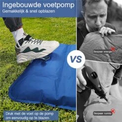 Hikr® Slaapmat 10cm+ Dikte - Comfortabel Luchtmatras - Zelfopblazend Met De Voet - TPU+40D Nylon - Slaapmatje Eenpersoons En Uit Te Breiden Tot Tweepersoons - Slaapmat Met Ingebouwde Pomp -Buiten Kamperen Apparatuur 1200x1200 250