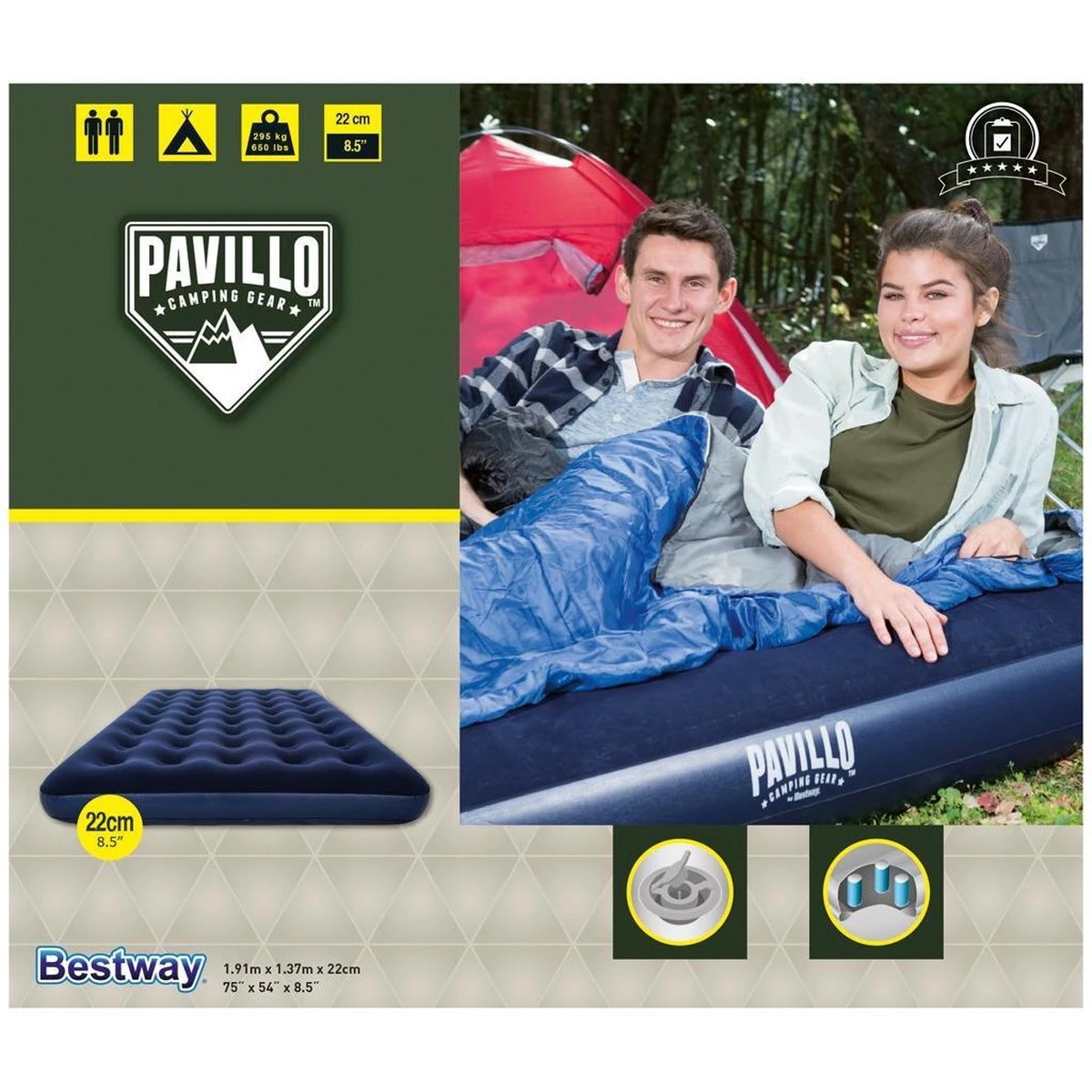 Pavillo Luchtbed - 2-Persoons - Blauw - 191x137x22cm 4 Pavillo Luchtbed - 2-Persoons - Blauw - 191x137x22cm - Afbeelding 2