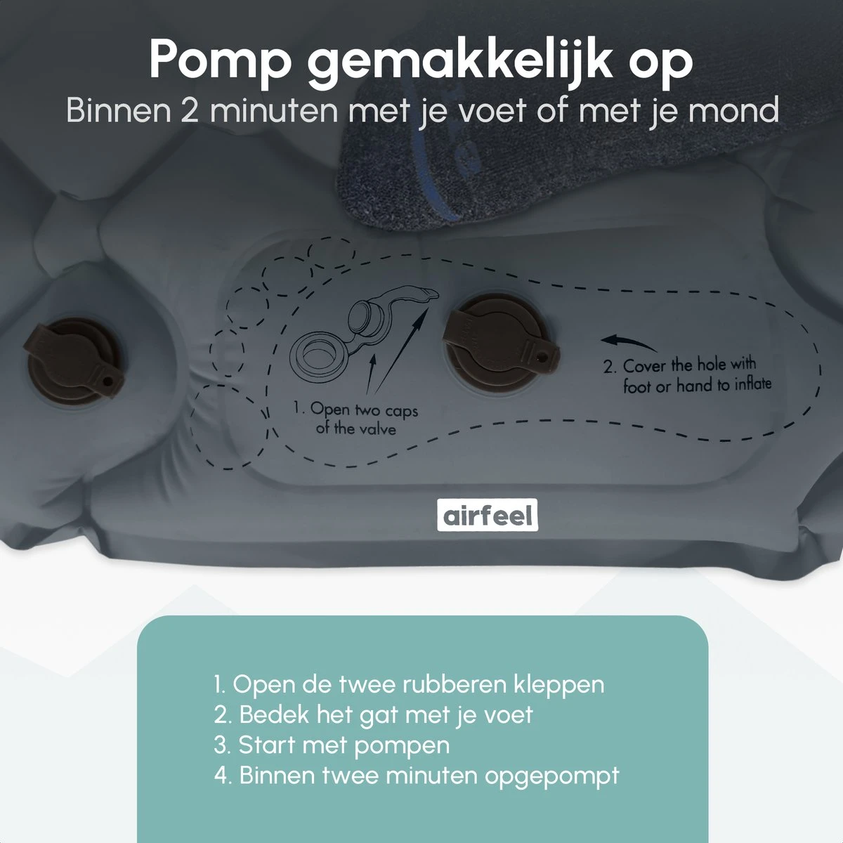 AirFeel Opblaasbaar Slaapmatje - Ingebouwde Pomp En Kussen - Lichtgewicht - 196 X 60 X 6cm - Gray 6 AirFeel Opblaasbaar Slaapmatje - Ingebouwde Pomp En Kussen - Lichtgewicht - 196 X 60 X 6cm - Gray - Afbeelding 4