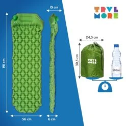 TRVLMORE Slaapmat - Zelfopblazend - 1 Persoons - Ingebouwde Pomp En Kussen - Groen -Buiten Kamperen Apparatuur 1200x1200 422