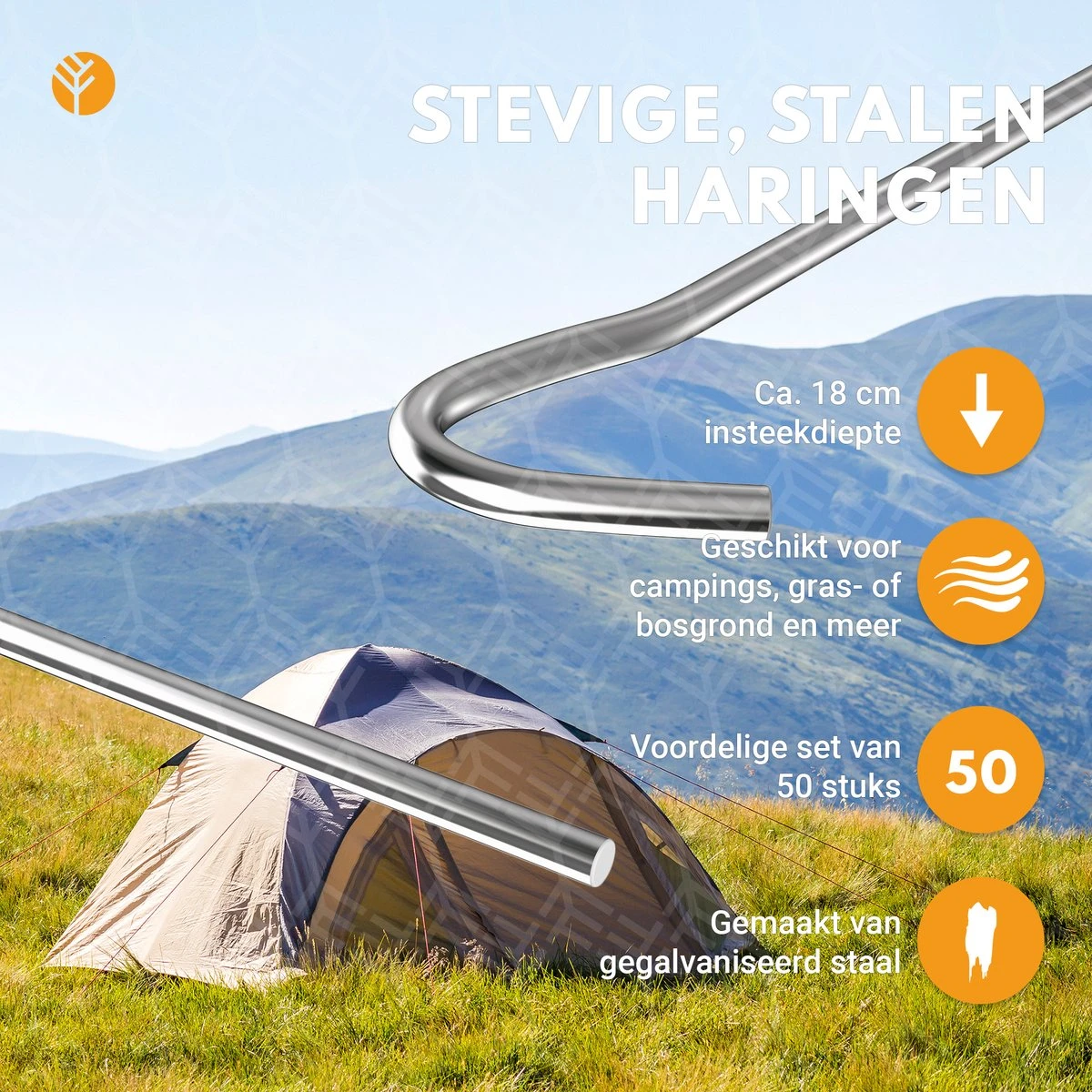 Stalen Haringen Set Van 50st. - Premium Staal - Grondanker - Tent Haring - Grondhaken - Tent Spijker - 20cm Lang - 3cm Haak - 3,5mm Premium Dikte Tentharing - Groots® 5 Stalen Haringen Set Van 50st. - Premium Staal - Grondanker - Tent Haring - Grondhaken - Tent Spijker - 20cm Lang - 3cm Haak - 3,5mm Premium Dikte Tentharing - Groots® - Afbeelding 3