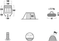 High Peak Lichtgewicht Tunneltent Kite 3 LW, Trekking Tent 3 Personen, 3,1 Kg, Aluminium Stokken, 3000 Mm Waterdicht, Extra Lang 230 Cm -Buiten Kamperen Apparatuur 1200x833 1