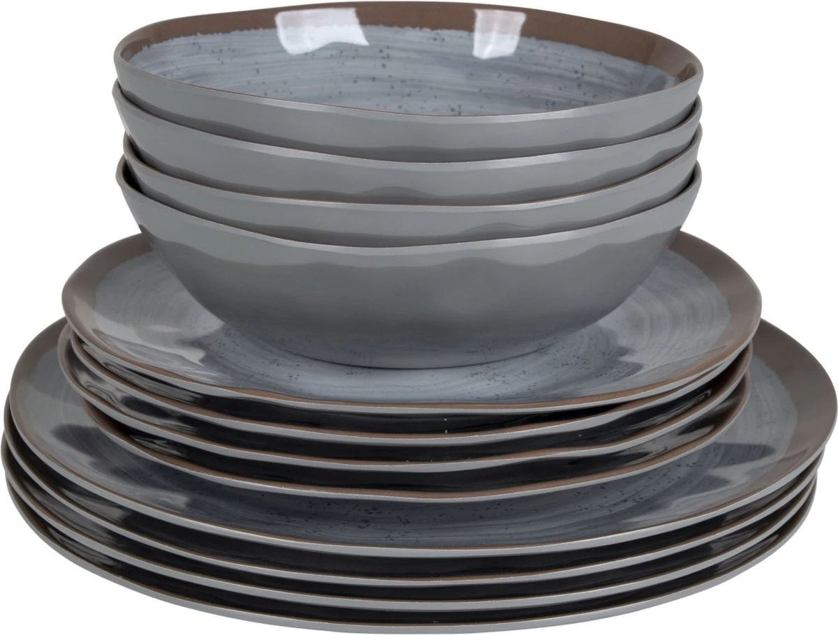 Bo-Camp Servies - Halo - 12-delig - Grijs 8 Bo-Camp Servies - Halo - 12-delig - Grijs - Afbeelding 6