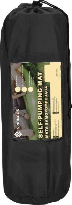 Springos Slaapmat | Zelfopblazend | 180 Cm | Inclusief Hoes | Zwart -Buiten Kamperen Apparatuur 426x1200