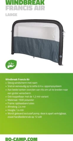 Bo-Camp - Windscherm (tent) - Francis - Air - 2.4 X 1.4 Meter - Grijs 7 Bo-Camp - Windscherm (tent) - Francis - Air - 2.4 X 1.4 Meter - Grijs -Buiten Kamperen Apparatuur 622x1200