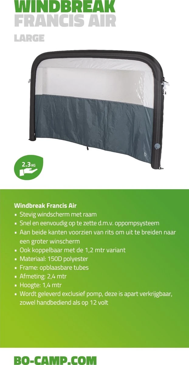 Bo-Camp - Windscherm (tent) - Francis - Air - 2.4 X 1.4 Meter - Grijs 5 Bo-Camp - Windscherm (tent) - Francis - Air - 2.4 X 1.4 Meter - Grijs - Afbeelding 3