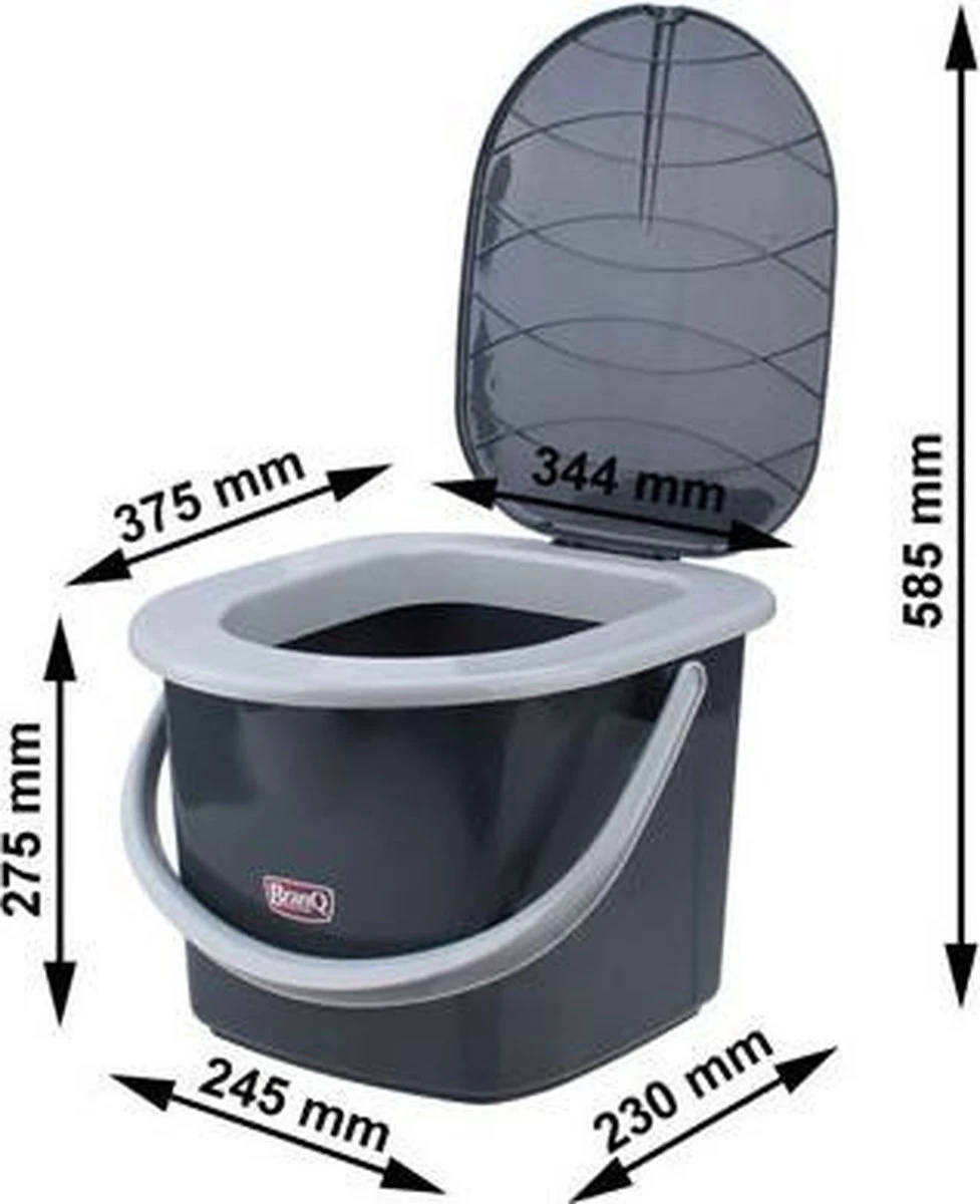 Branq Toiletemmer Draagbaar Met Deksel - 15,5L - Antraciet 7 Branq Toiletemmer Draagbaar Met Deksel - 15,5L - Antraciet - Afbeelding 5